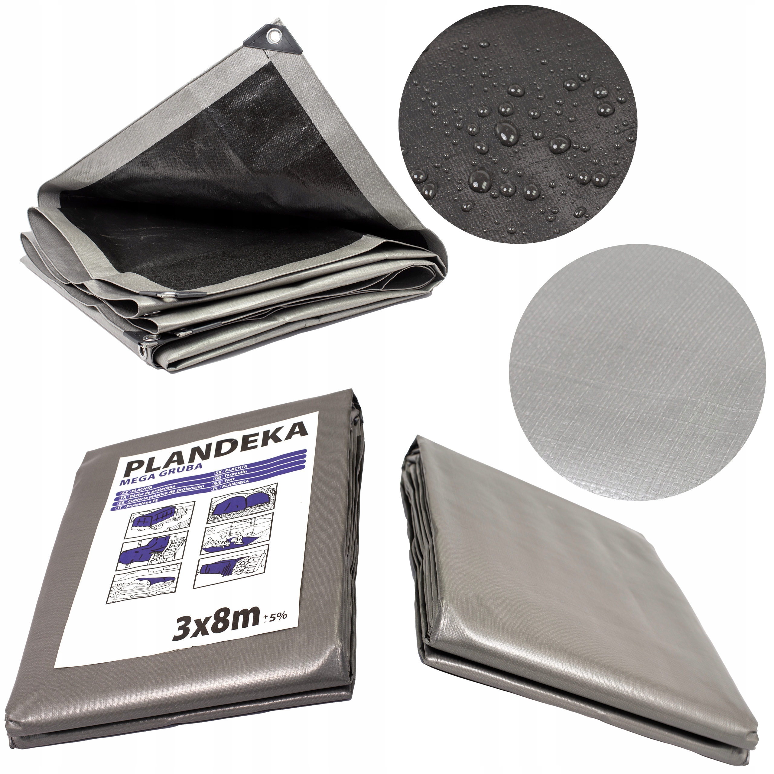 Extra odolná plachta Mega Gruba na zabezpečenie a krytie predmetov, 8x12 m, UV stabilná
